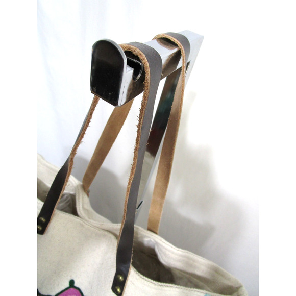 Twos Company Large Boho Ivory Canvas Multicolor Tassel Shoulder Tote Bag - Picture 7 of 12